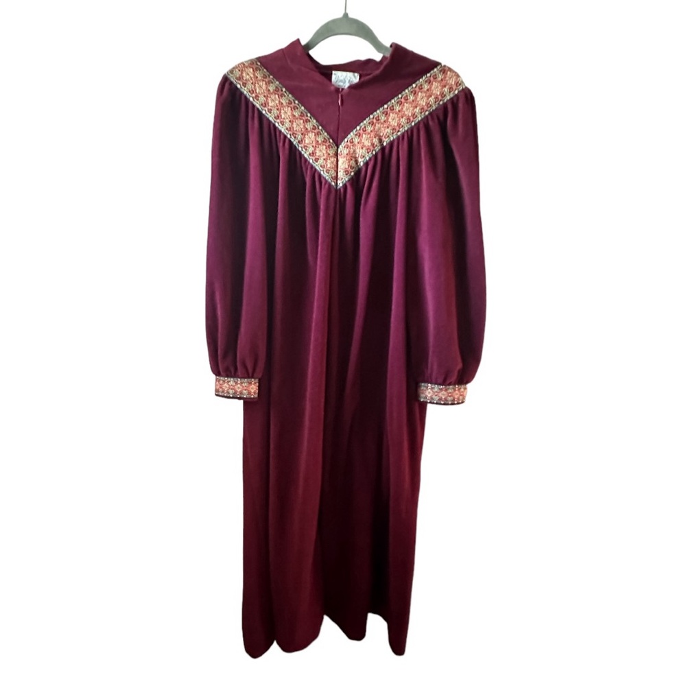 Vintage Vanity Fair Burgundy Velour Fleece Zip Long Robe Housecoat Pockets L